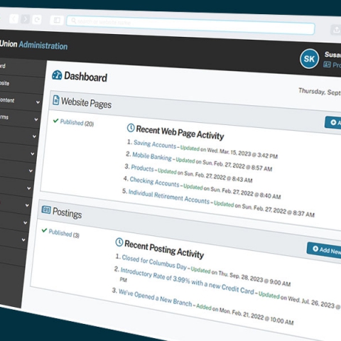 credit union web design's custom content management system dashboard