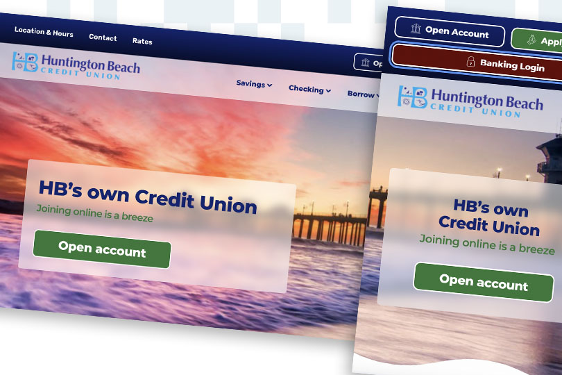 Huntington Beach Credit Union desktop and mobile screenshots